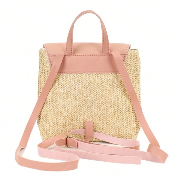 Boho Vegan Leather Straw Buckle Mini Back Pack - Picture 6 of 9